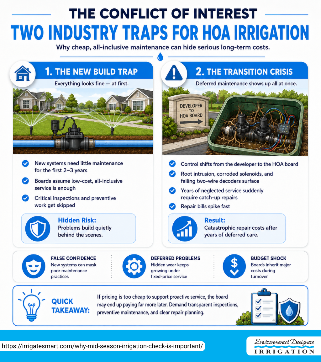 User-Inserted Illustration of two industry traps for hoa irrigation: new build trap and transition crisis.